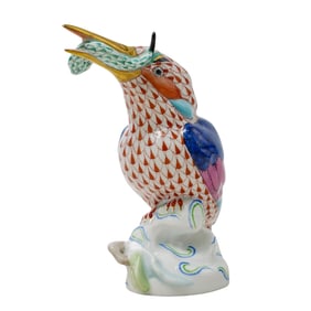 Herend Porcelain "Kingfisher W/ Fish" Rust Fishnet Figurine