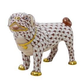 Herend Porcelain "Pug Dog Lola" Fishnet Figurine