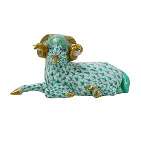 Herend Porcelain "Ram" Green Fishnet Figurine