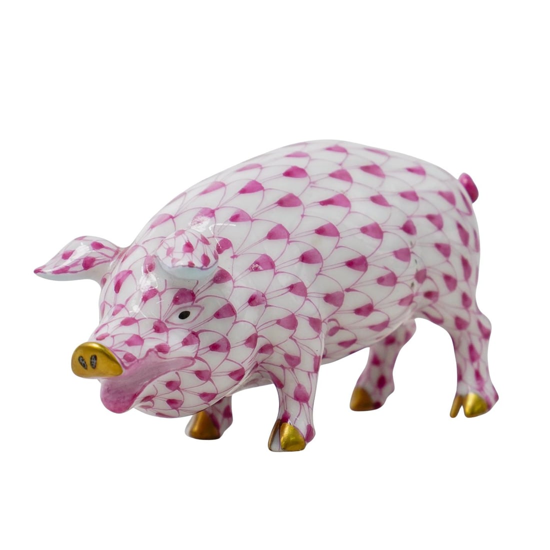 Herend Porcelain "Pig" Raspberry Fishnet Figurine (1 of 6)