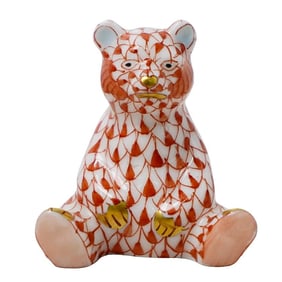 Herend Porcelain "Mini Bear Sitting" Rust Fishnet Figurine