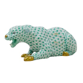 Herend Porcelain "Panther" Green Fishnet Figurine