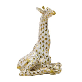 Herend Guild 1999 "Baby Giraffe" Gold Fishnet Porcelain Figurine