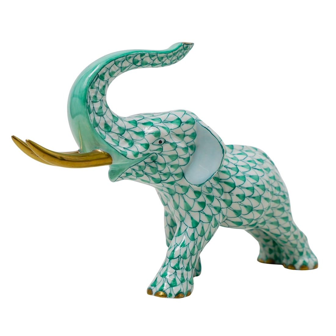 Herend Porcelain "Elephant" Green Fishnet Figurine (1 of 8)