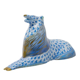 Herend Porcelain "Collie Sheltie Dog" Blue Fishnet Figurine