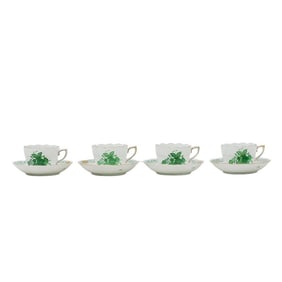 (8 Pc) Herend Porcelain "Chinese Bouquet Green" Demitasse Set