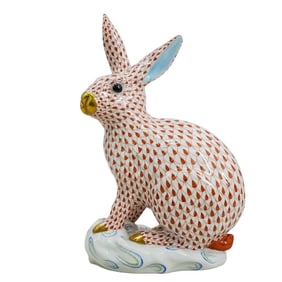 Herend Porcelain Large "Rabbit" Rust Fishnet Figurine