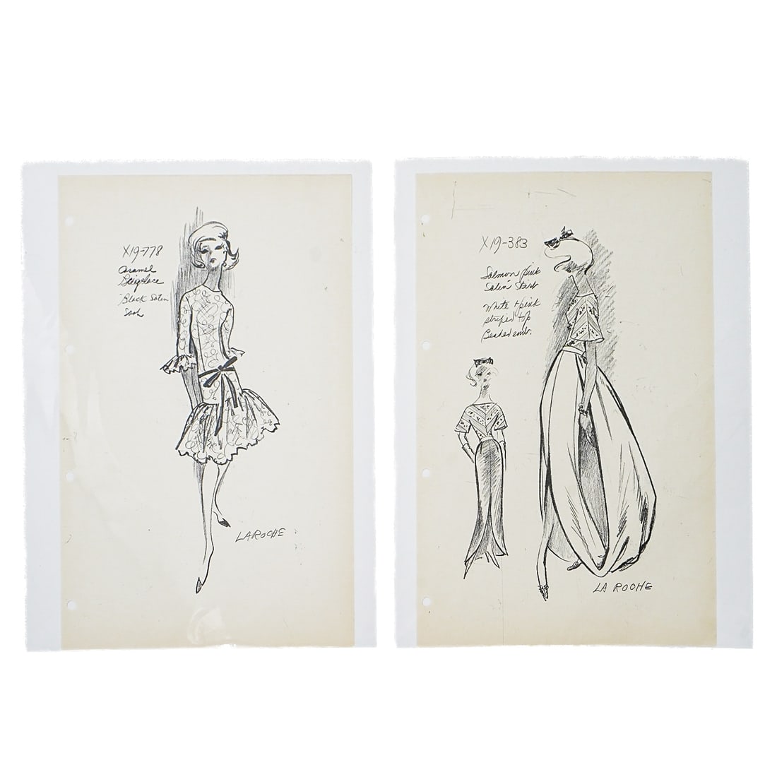 (2 Pc) Vintage Boho La Roche (French, 1921) Fashion Sketches (1 of 5)