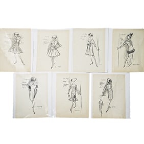 (7 Pc) Vintage Boho Varied Fashion Sketches