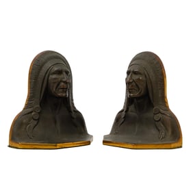 Vintage Native American Chief Cast Iron Bookends