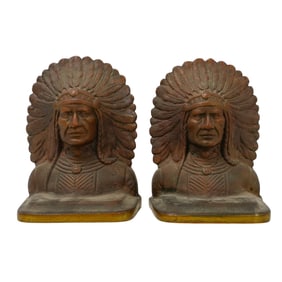 Vintage Native American Chief Bronze Bookends