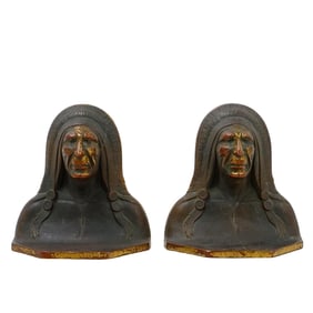 Vintage Native American Chief Brass Bookends