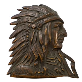 Cast Metal Native American Chief Decorative Plaque