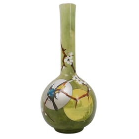 1880s Attributed to Baccarat French "Japonisme" Opaline Glass Vase
