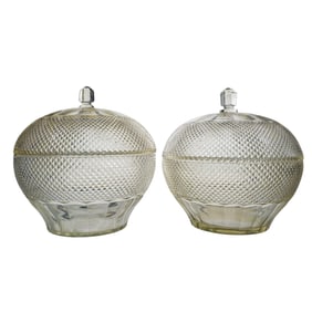 Pair Of Antique American Brilliant Glass Lidded Bowls