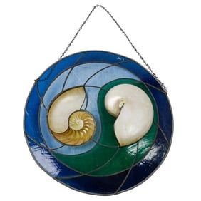 Signed Stained Glass Nautilus Shell
