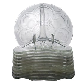 (10 Pc) Lalique Crystal "Thistles" Crescent Plates