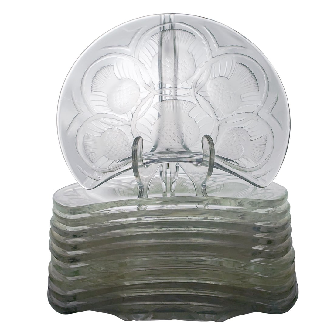 (10 Pc) Lalique Crystal "Thistles" Crescent Plates (1 of 4)