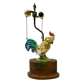Vintage Majolica Rooster Table Lamp