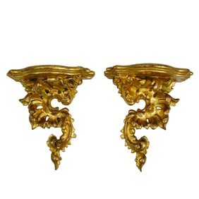 Pair Gilt Wood Rococo Bracket Shelves