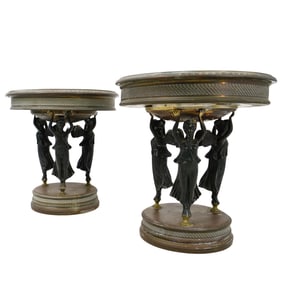 Pair Antique Neoclassical Bronze and Onyx Caryatid Centerpieces