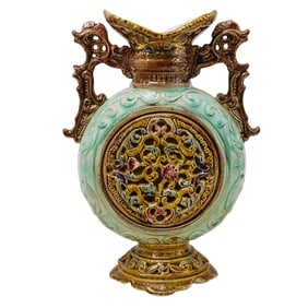 Antique Majolica Floral Porcelain Vase