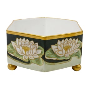 Limoges Hand Painted Lotus Porcelain Footed Bowl