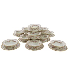 (24 Pc) Limoges Floral Porcelain Ramekin and Saucer Set