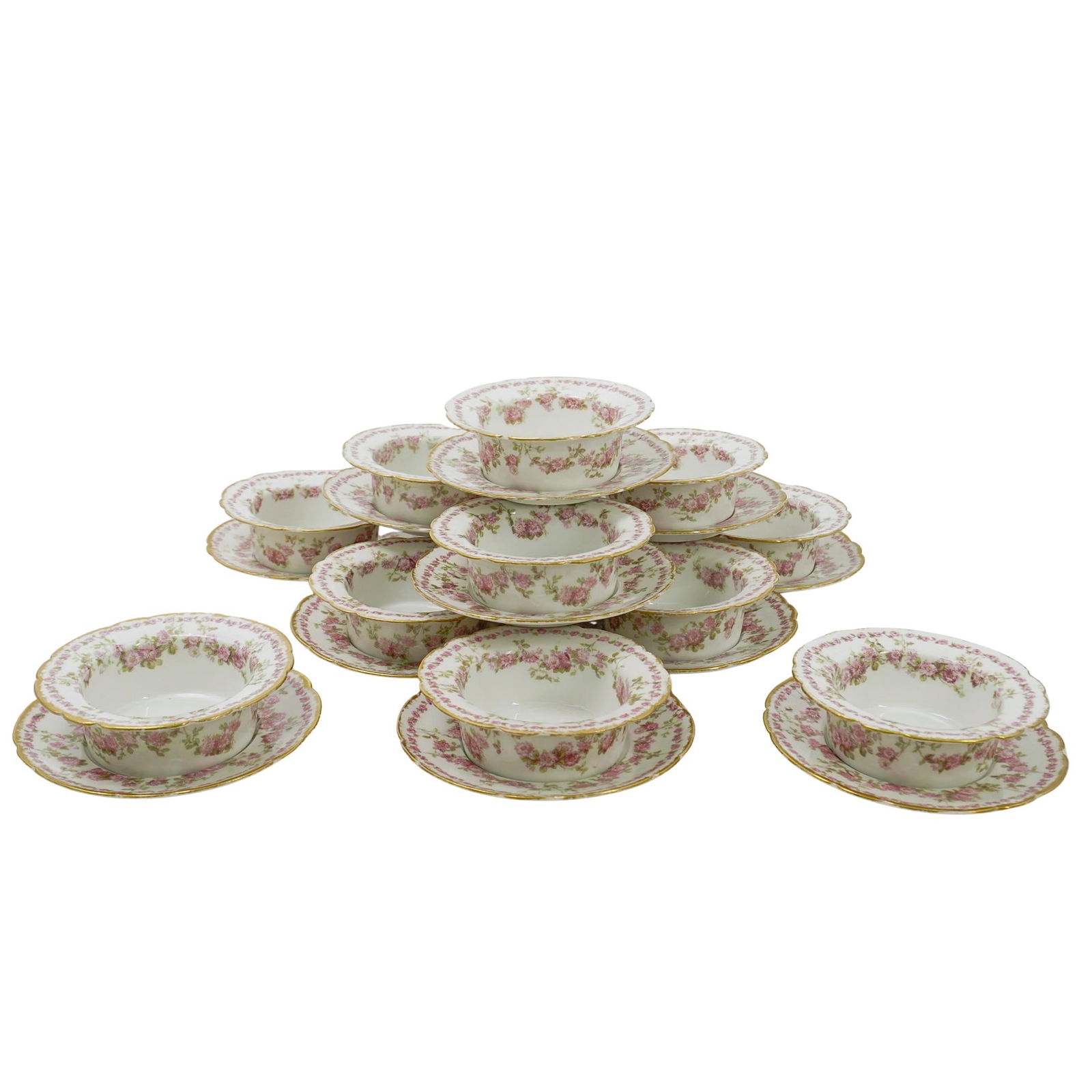 (24 Pc) Limoges Floral Porcelain Ramekin and Saucer Set (1 of 5)
