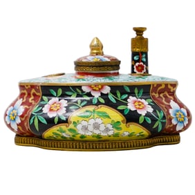 French Porcelain Chinoiserie Inkwell Desk Set