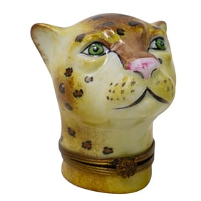 Limoges Chamart Porcelain Leopard Head Trinket Box