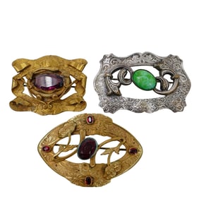 (3 Pc) Art Nouveau Attr. To George Steere Brass Pin Brooches