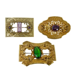 (3 Pc) Art Nouveau Attr. To George Steere Sash Pins Brooches Set