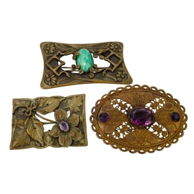 (3 Pc) Antique Attr. To George Steere Sash Pins Brooches Set