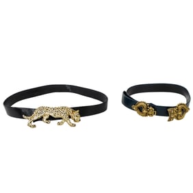 (2 Pc) Vintage Belts With Gold Belt Buckles
