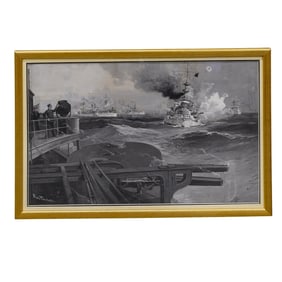 Henry Reuterdahl 'Spanish-American War' Gouache Watercolor Painting On Board