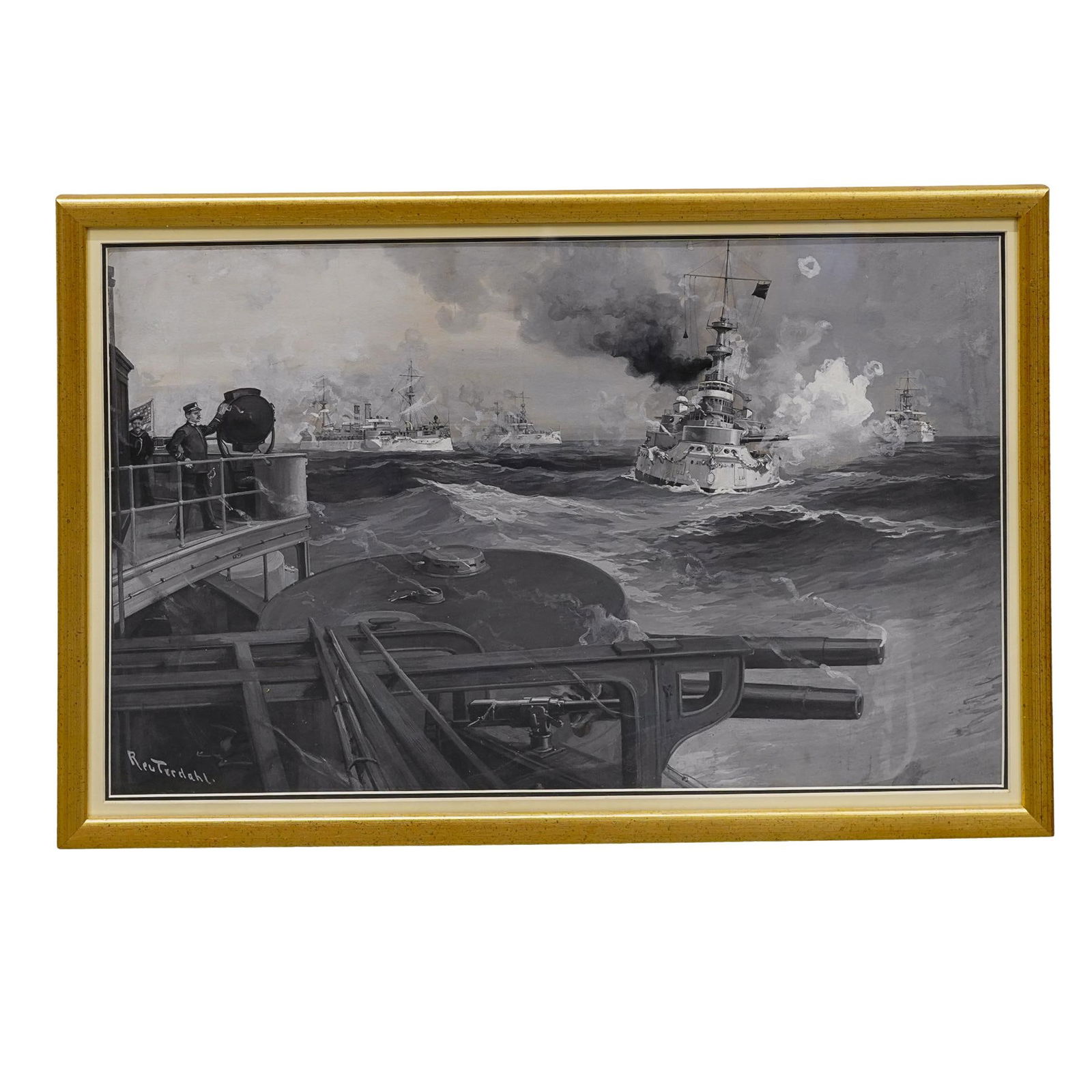 Henry Reuterdahl 'Spanish-American War' Gouache Watercolor Painting On Board (1 of 7)