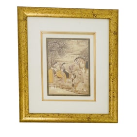 Indian Miniature Watercolor On Carved Bone Painting