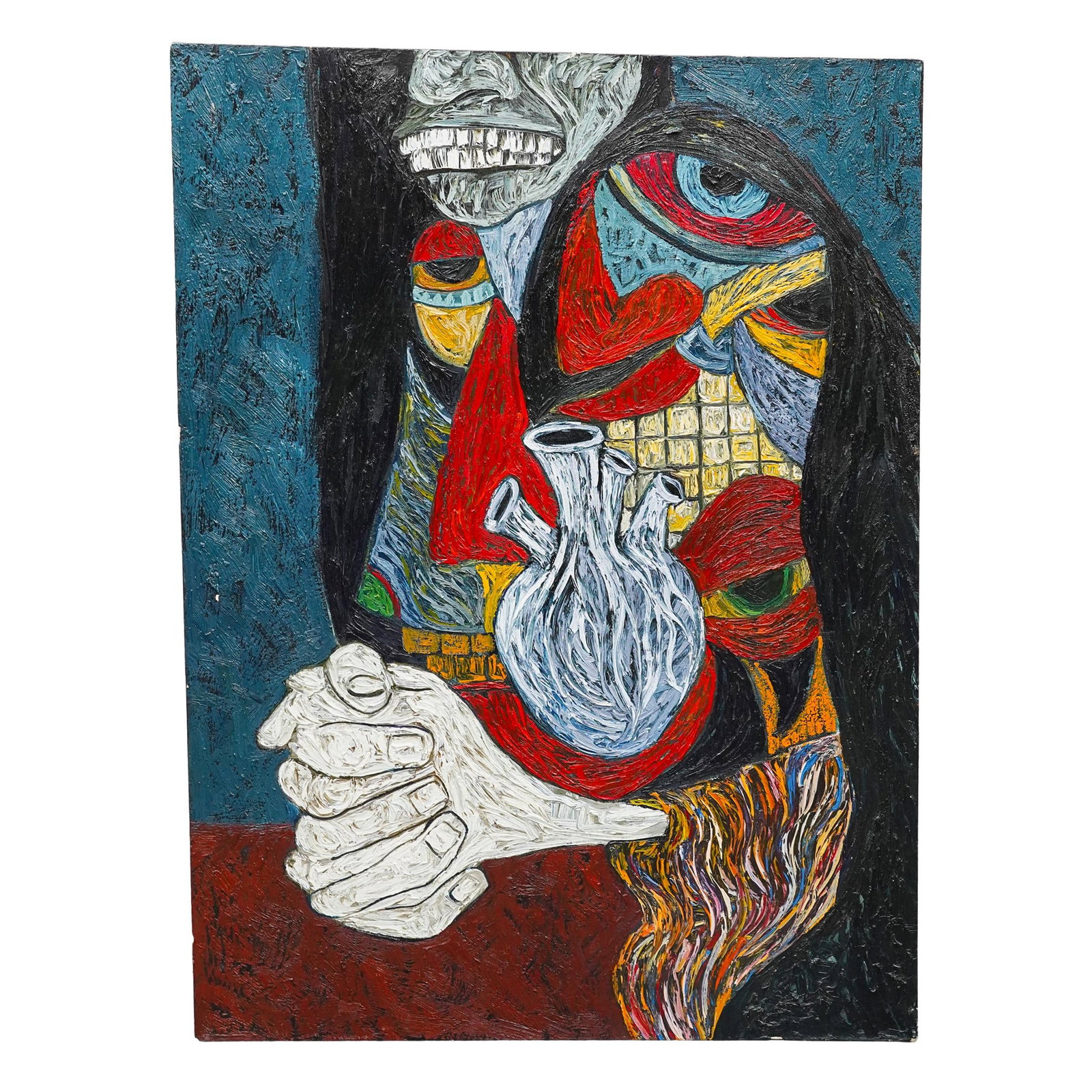 Abstract Oil Painting On Canvas: DESCRIPTION: Abstract Oil Painting On Canvas depicting an abstracted man figure. Signed M.Lobthe and dated "4.2012" on verso. CIRCA: 2012 ORIGIN: Continental DIMENSIONS: H: 41 1/2" W: 30 1/2" CONDITIO