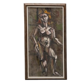 Abstract Cubist Oil On Masonite Painting