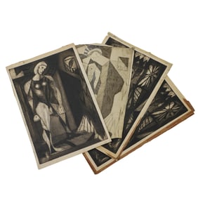 (5 pcs) Aquatint Abstract Figural Art