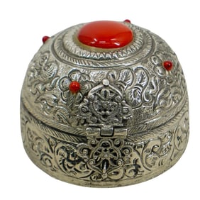 Antique Tibetan Asian Silver Over Copper Box