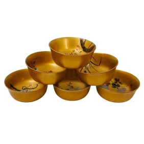 (6 Pc) Vintage Japanese Gilt Wood Bowls