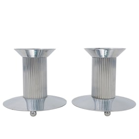 (2 Pc) Art Deco Chase Chrome Chase Chrome Candlesticks