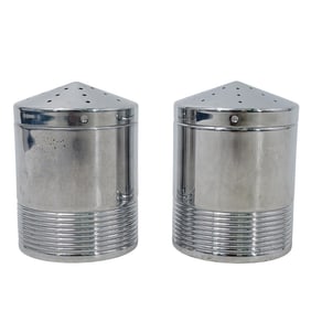 (2 Pc) Art Deco Chase Chrome Salt & Pepper Shakers Set