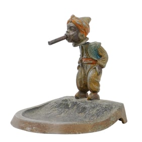 Antique Rare Austrian Ashtray W/ Bobble Head Nodder Cigar Smoking Genie