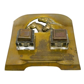Antique Mixed Metal and Glass Inkwell