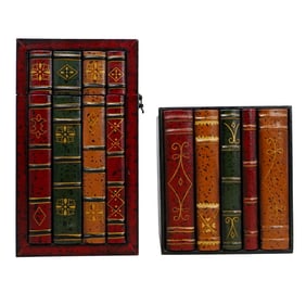 (2 Pc) Vintage Leather Book Storage Boxes