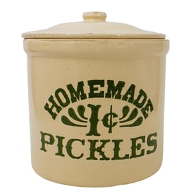 Seen Screen Stone Crock "Homemade 1¢ Pickles" Jar