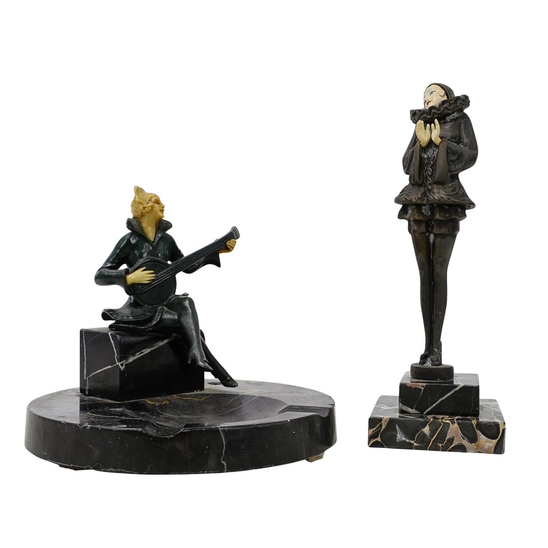 (2 Pc)Art Deco Design Mixed Metal Figurine Sculptures & Ashtray (1 of 6)